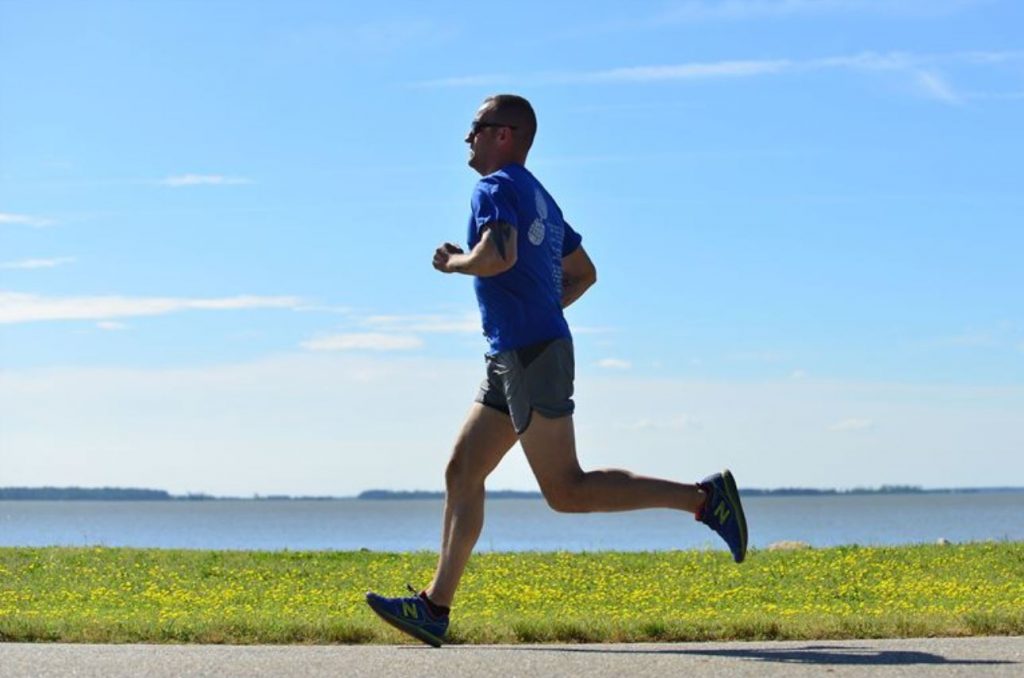 man running on lake